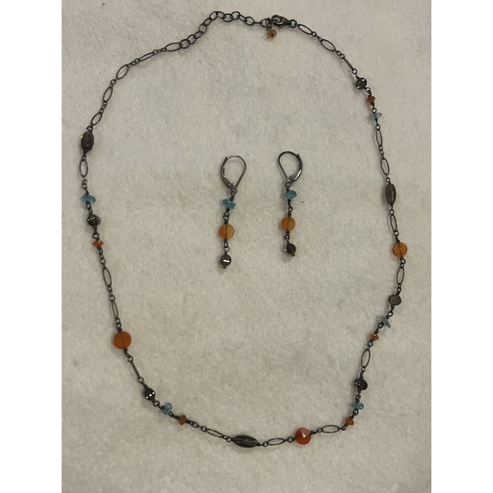 Oxidized 925 Sterling Carnelian, Smoky Quartz Chalcedony Necklace earrings Set